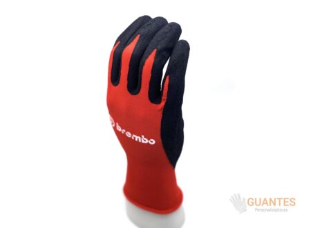guante de trabajo nylon y nitrilo rojo personalizado GP124