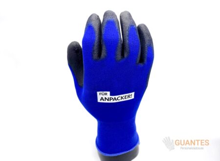 guante de trabajo nylon y nitrilo azul personalizado GP128 PU